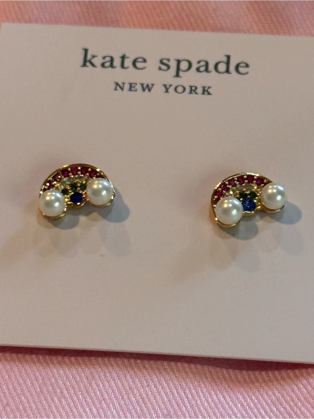 NEW kate spade new york Wishes Rhinestone Faux Pearl Rainbow Stud Earrings - Picture 8 of 9